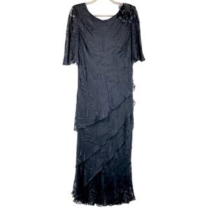 Vintage Black 100% Silk Dress Whimsigoth Asymmetric Chiffon Layers Floral M